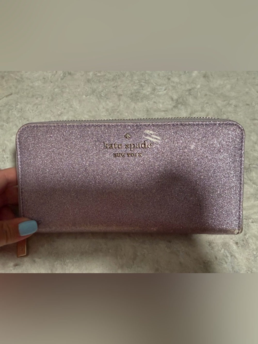 Kate Spade Lavender Glitter Zip Wallet